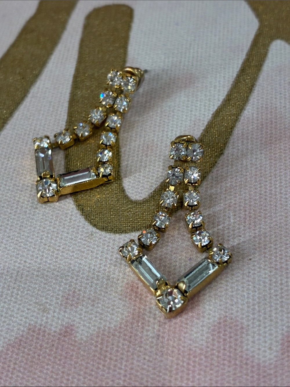 Gold Crystal Drop Earrings - Sparkling Clear Rhinestones